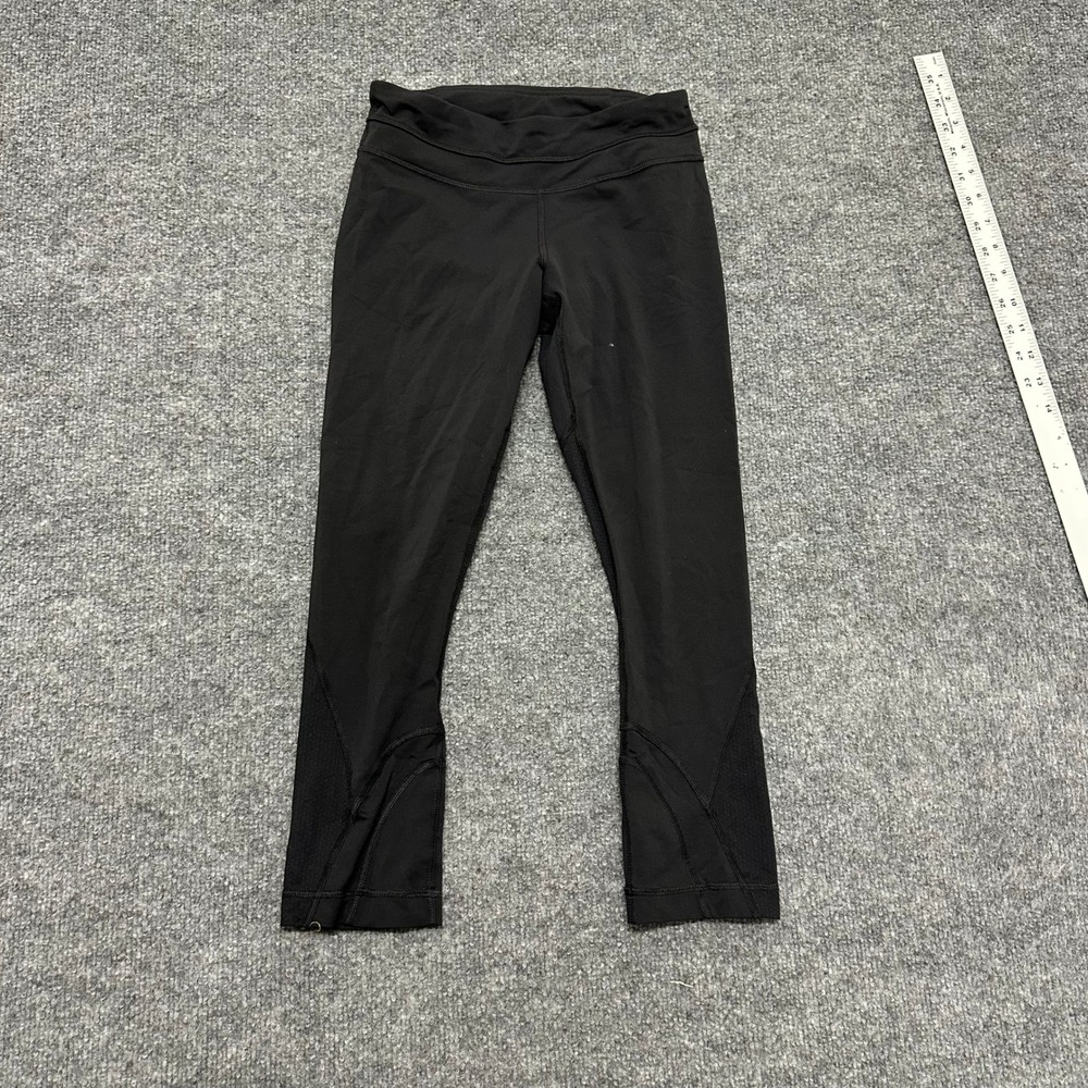 Lululemon Leggings Womens Size 4 Black Cropped Mesh Panel Athletic Running Yoga